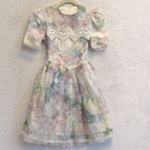 Jessica McClintock‎ Girl's Pastel Floral 80s Vintage Formal Dress Size 8